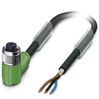 Phoenix Contact M12 Cordset; SAC-3P-10.0-PUR/M12FR SH; Female Right Angle; 3-Pin; 3-Wire; Shielded 10m PUR Cable